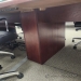 14' Mahogany Boardroom Table, Glass Top & 3 Power-Data Grommets